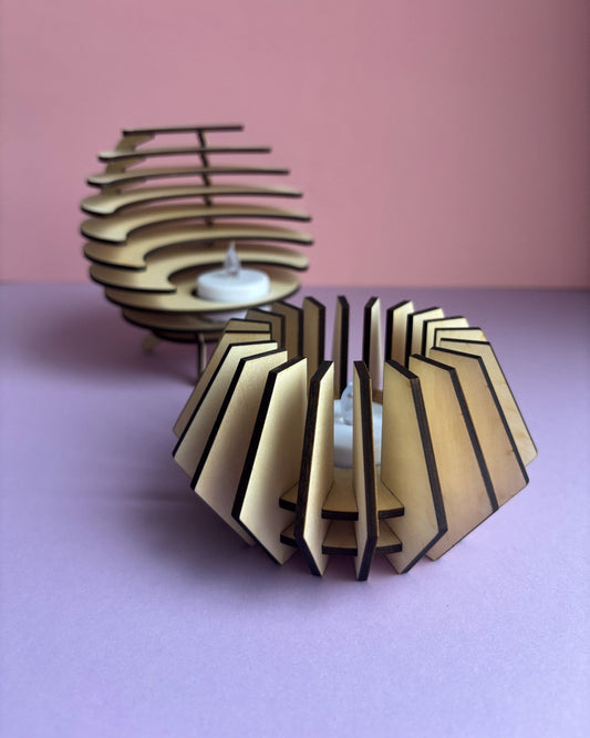 Small Wooden Candle Holder - Edgy & Symmetric