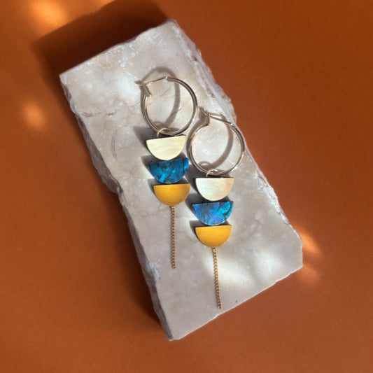 Aurora Hoop Earrings in Dark Blue and Mustard