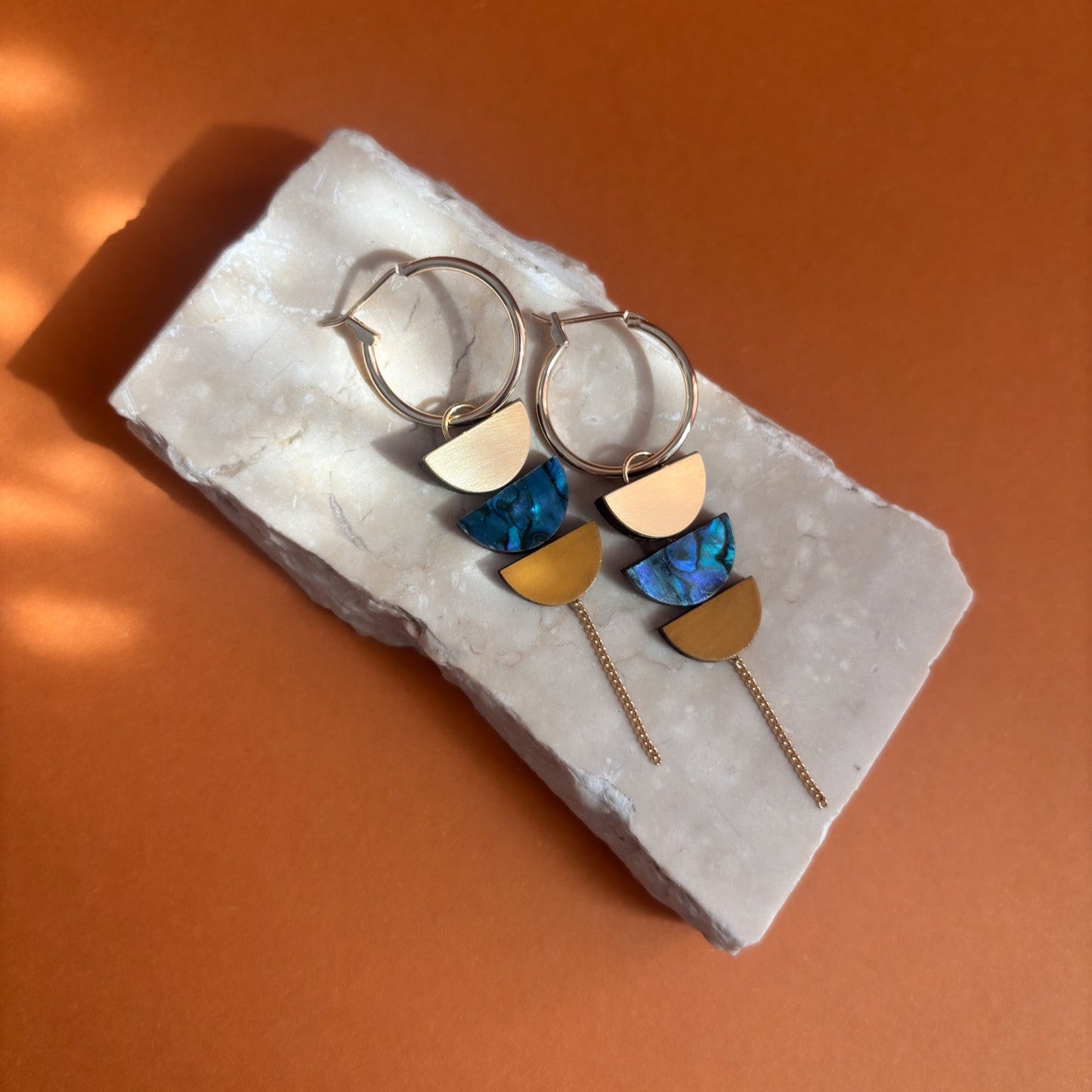Aurora Hoop Earrings in Dark Blue and Mustard