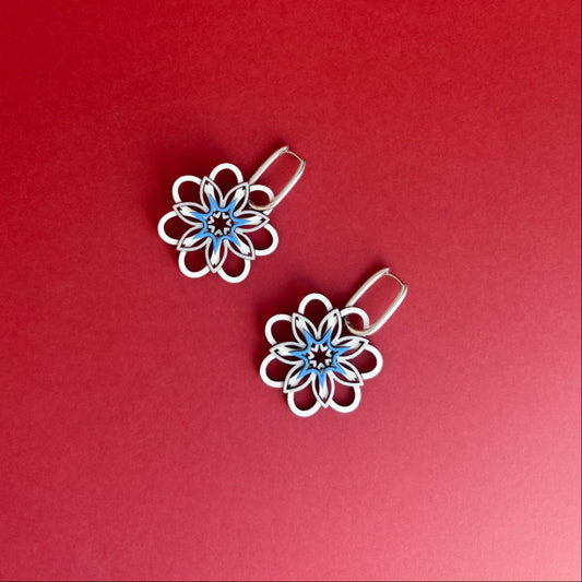 Lucia Hoop Earrings in White & Blue on Silver