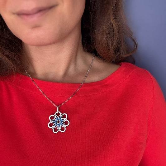 Lucia Necklace in White & Blue on Silver