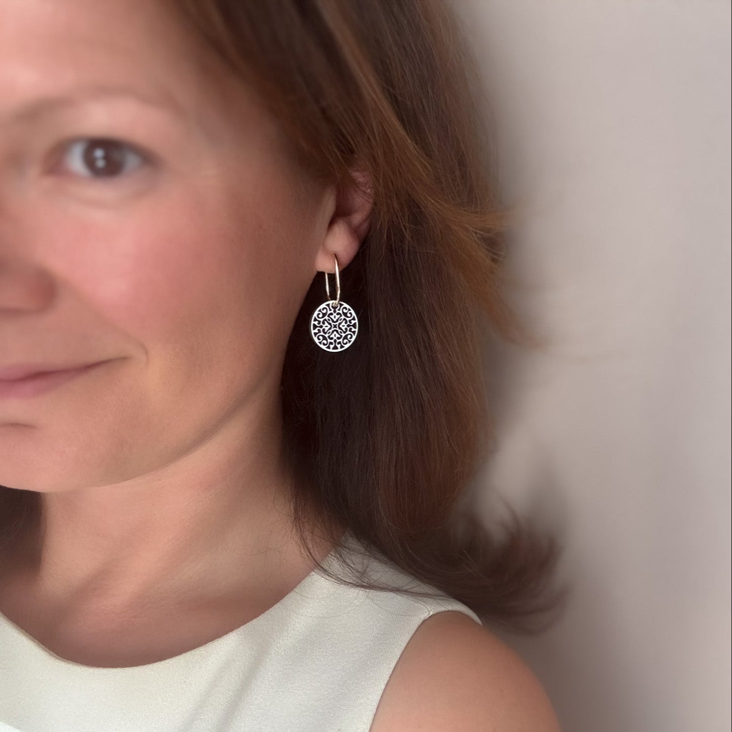 Julia Reversible Charms on Rectangle Hoops in Gold