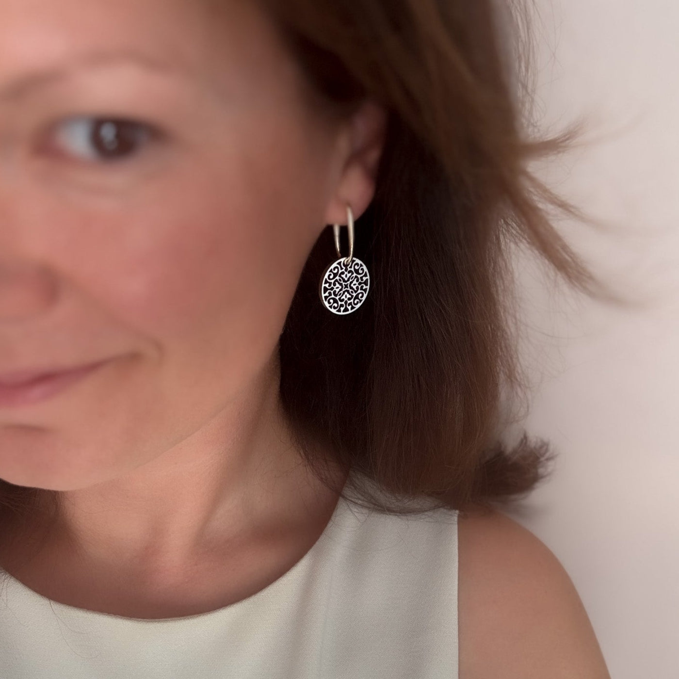 Julia Reversible Charms on Rectangle Hoops in Gold