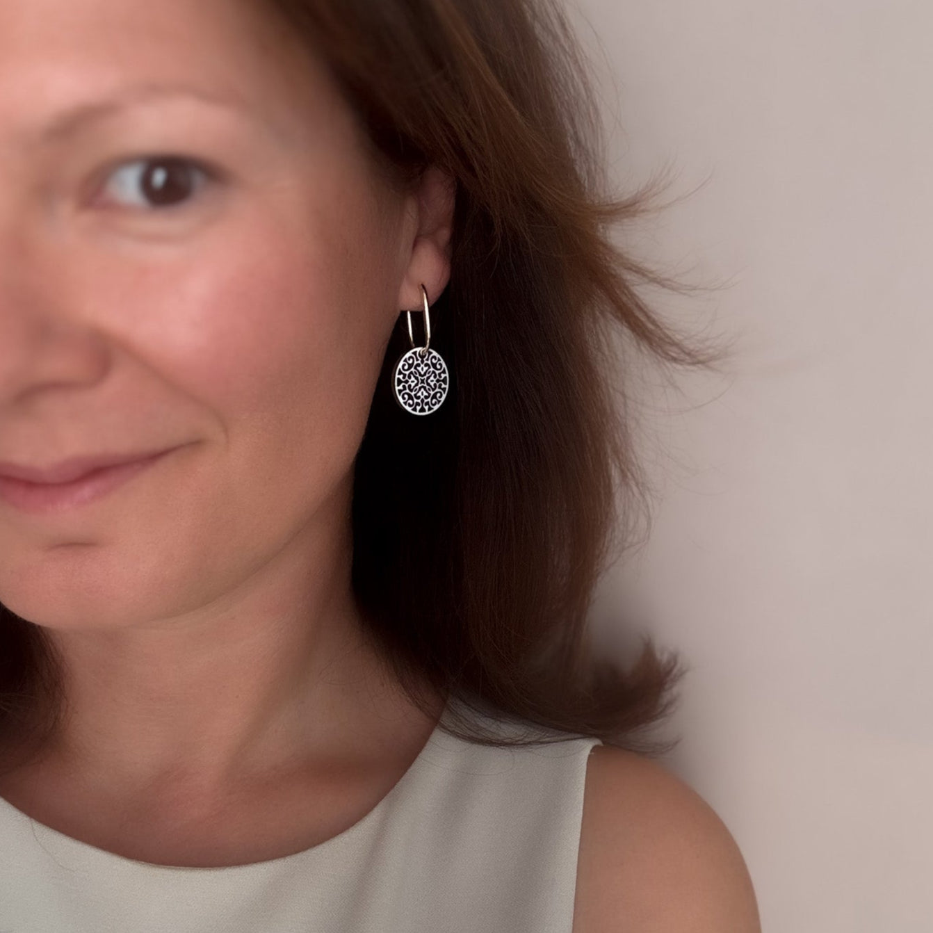 Julia Reversible Charms on Rectangle Hoops in Gold