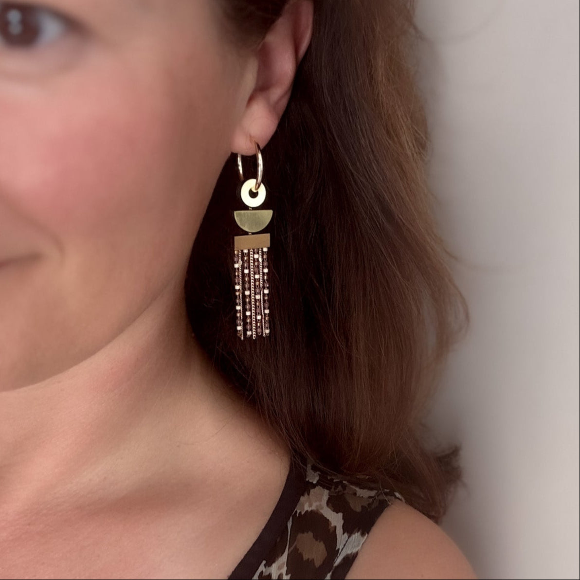 Chani Hoop Earrings in Brown & Ivory