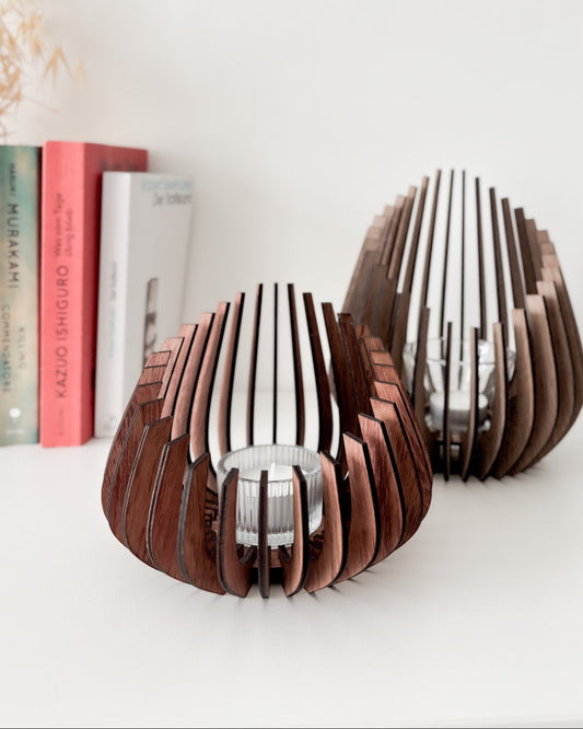 Medium Wooden Candle Holder - Rounded & Symmetric
