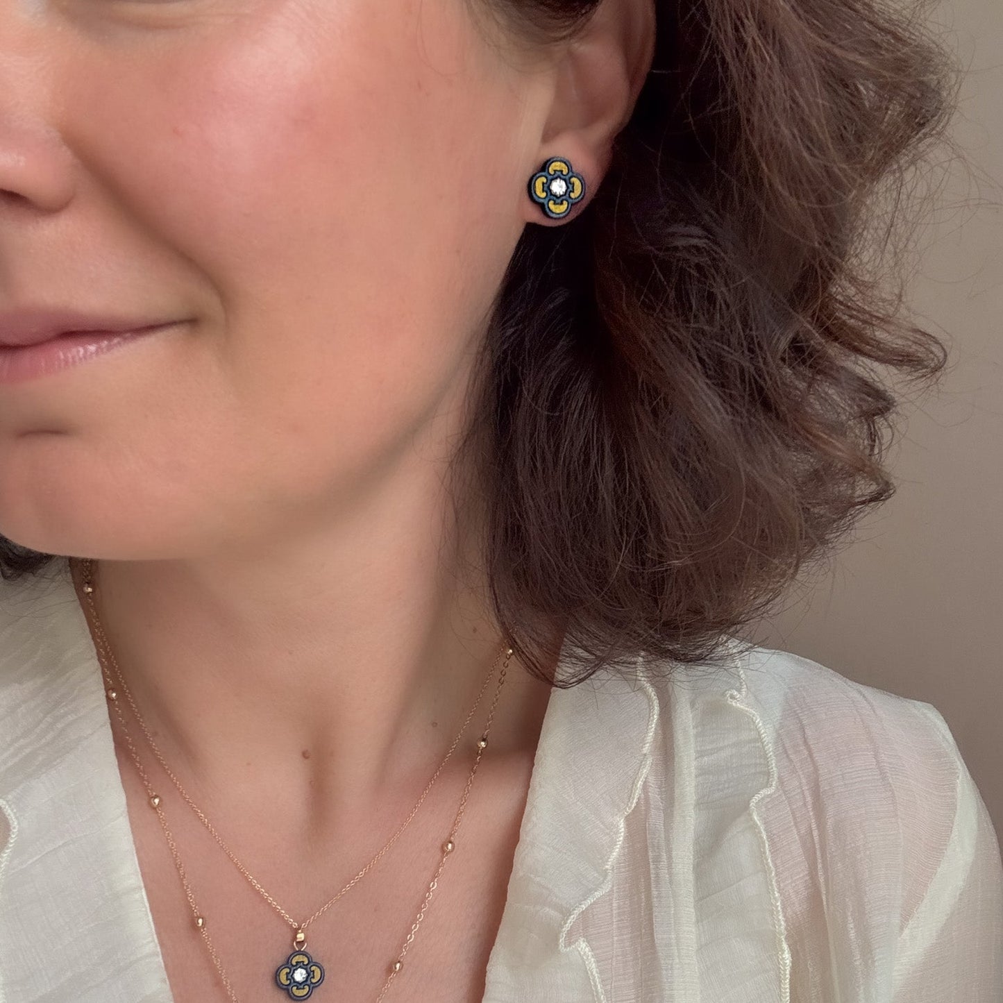 Clover Stud Earrings in Blue & Gold