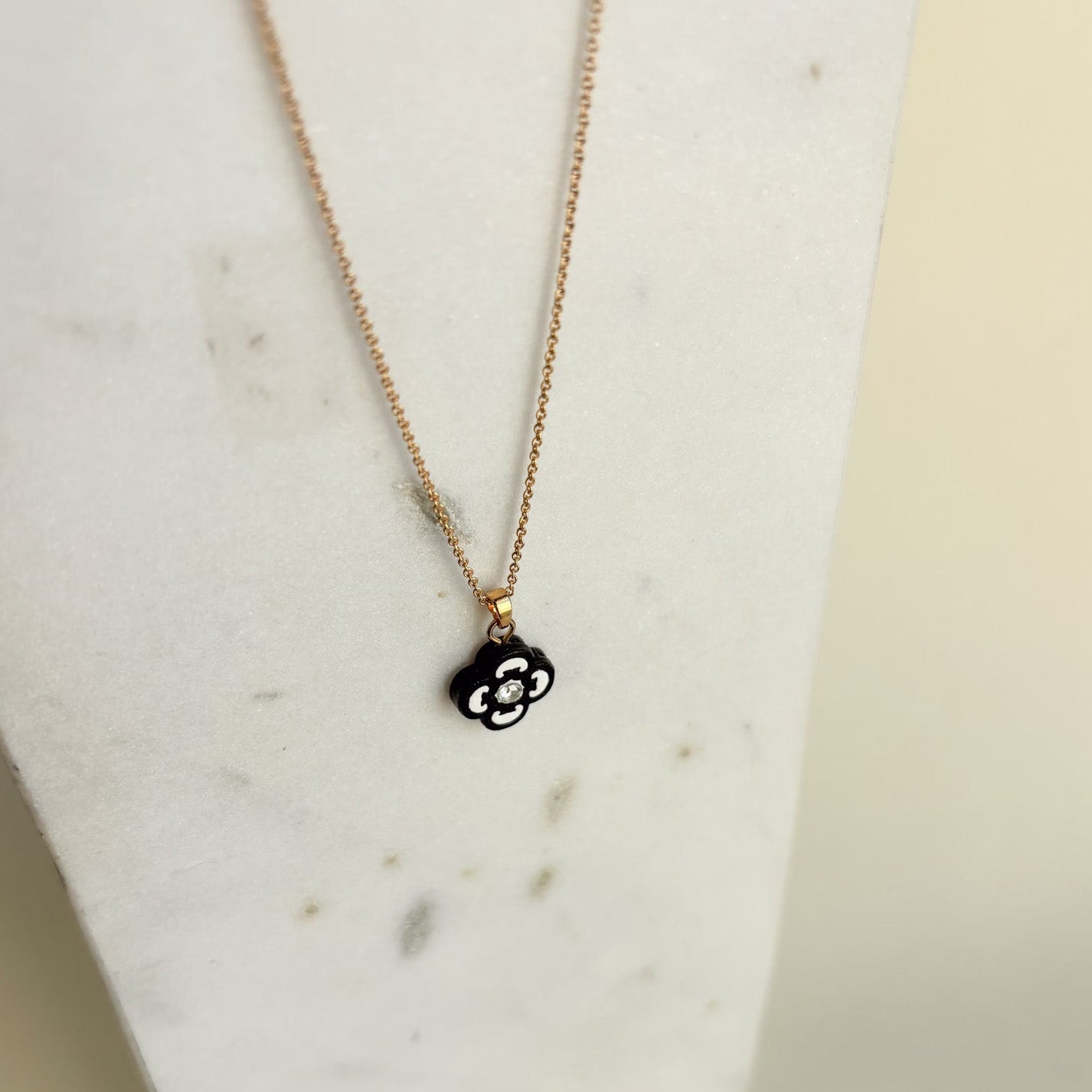 Small Clover Charm Necklace Black & White