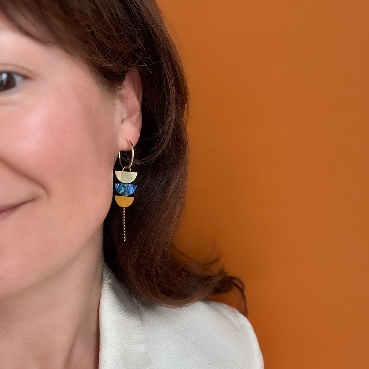 Aurora Hoop Earrings in Dark Blue and Mustard