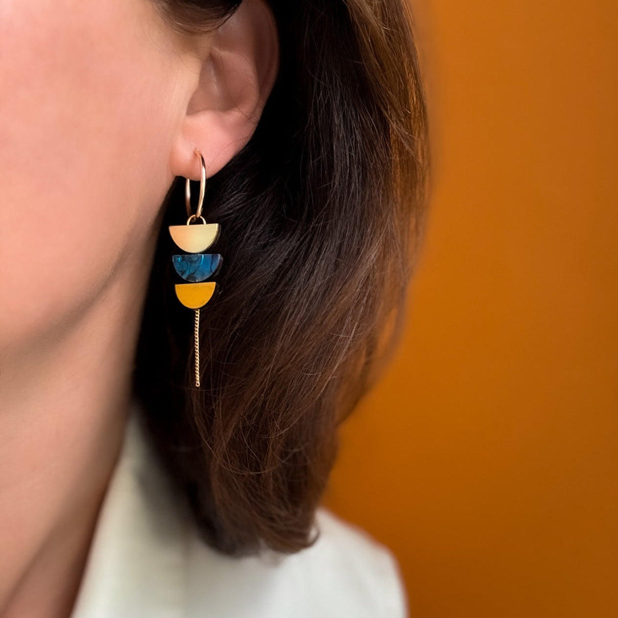 Aurora Hoop Earrings in Dark Blue and Mustard