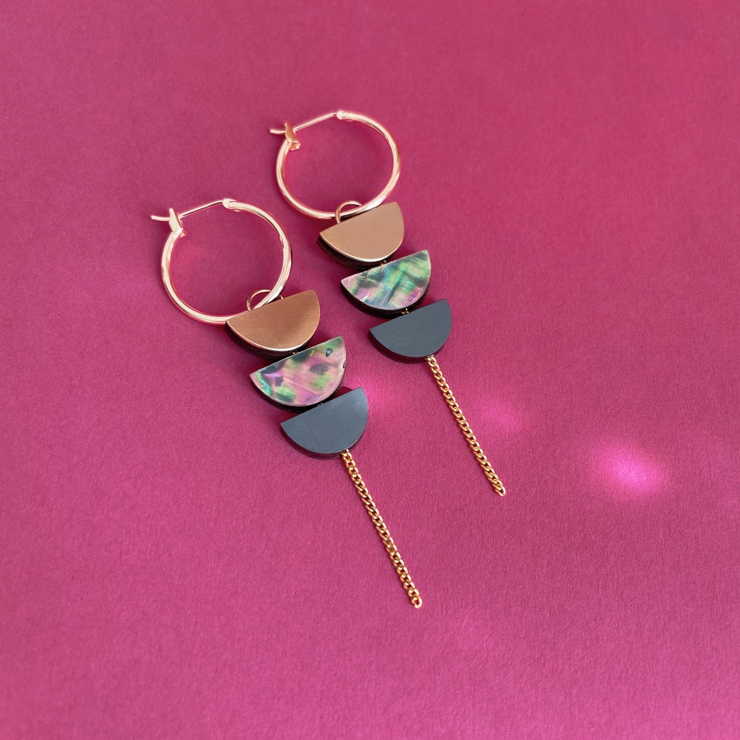 Aurora Hoop Earrings in Dark Teal and Gold