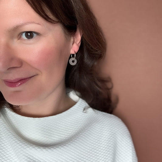 Cleo Reversible Charm Hoops in Black & Brown