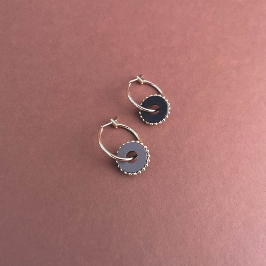 Cleo Reversible Charm Hoops in Black & Brown