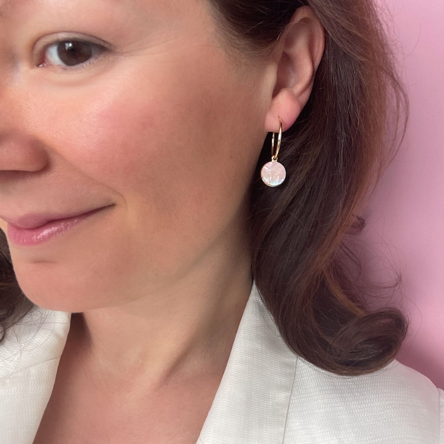 Gaia Reversible Pearl Earrings in Pink and White