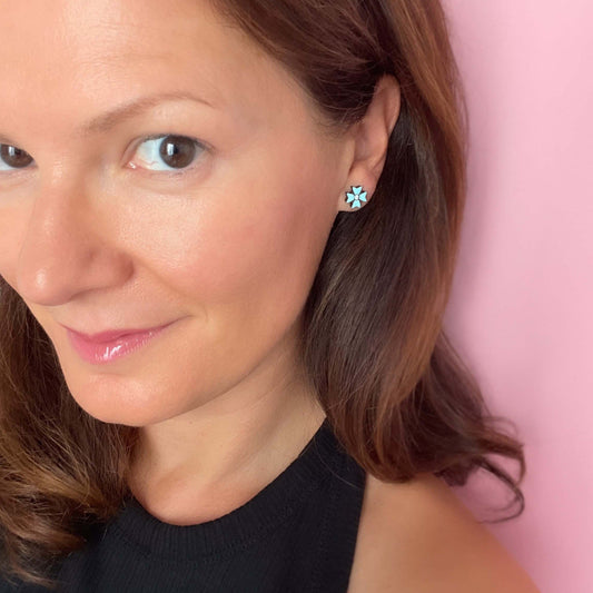Maltese Cross Stud Earrings in Sky Blue on Luzzu Card