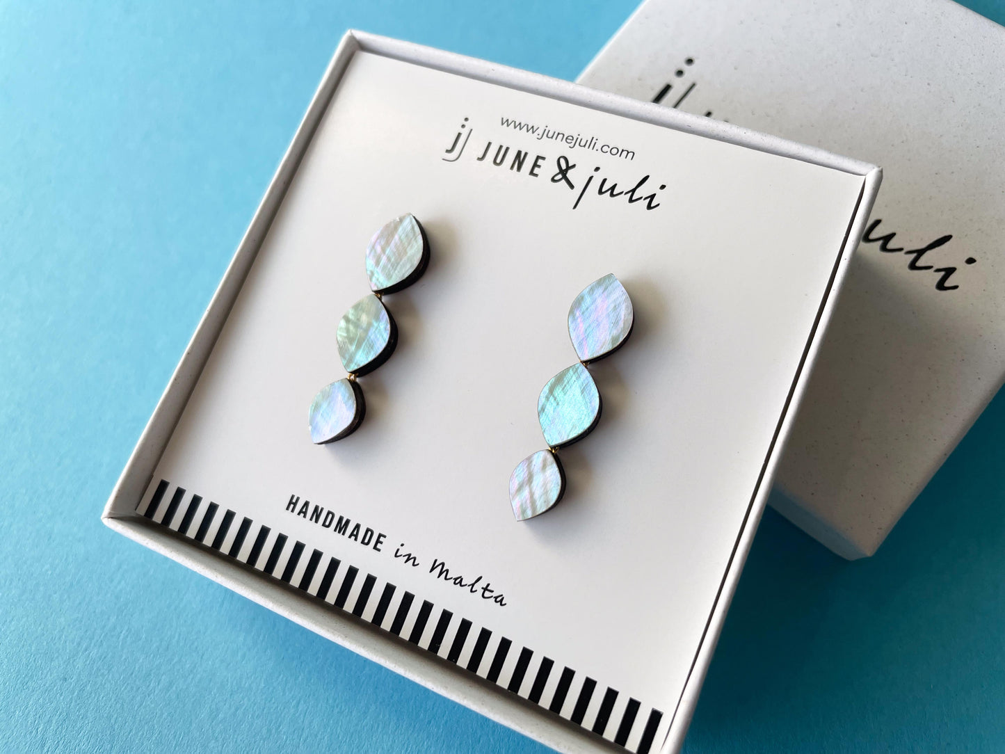 Venus Earrings in Light Blue Mother of Pearl
