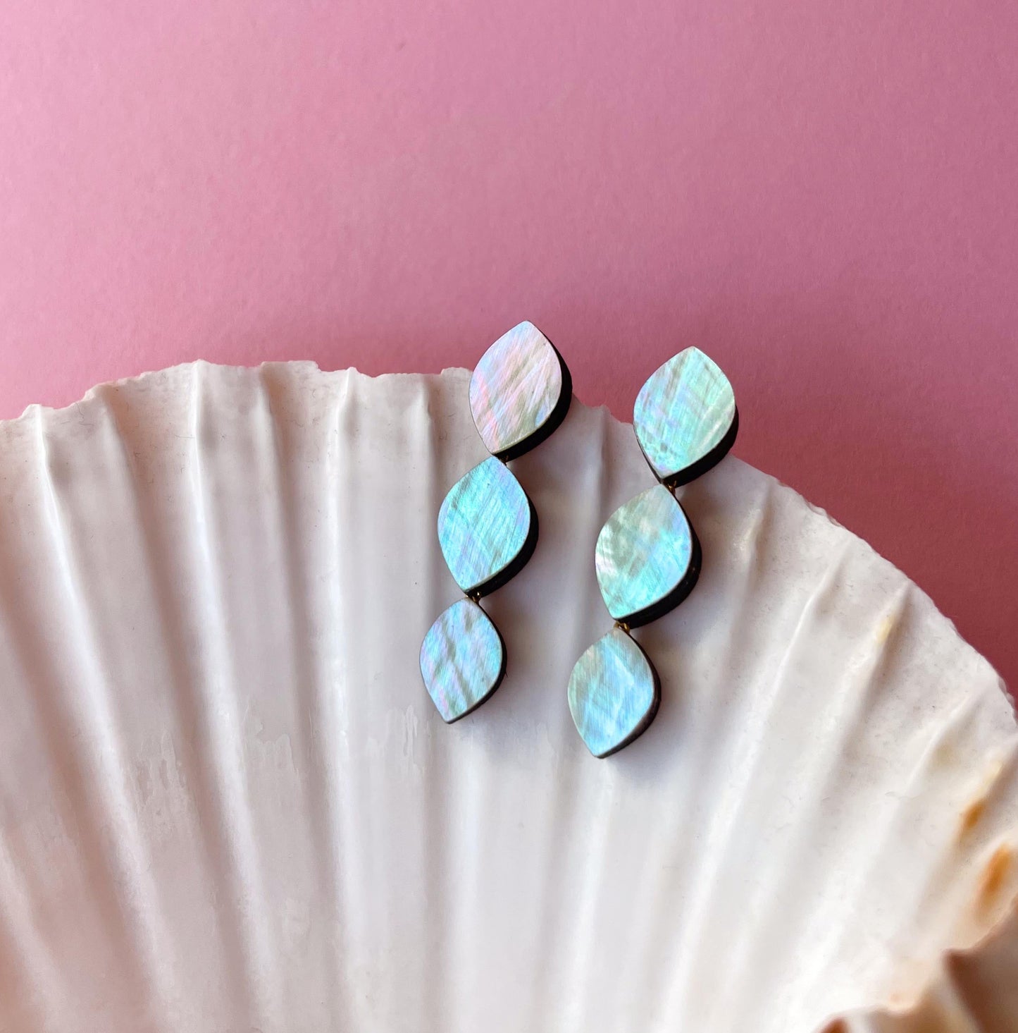 Venus Earrings in Light Blue Mother of Pearl