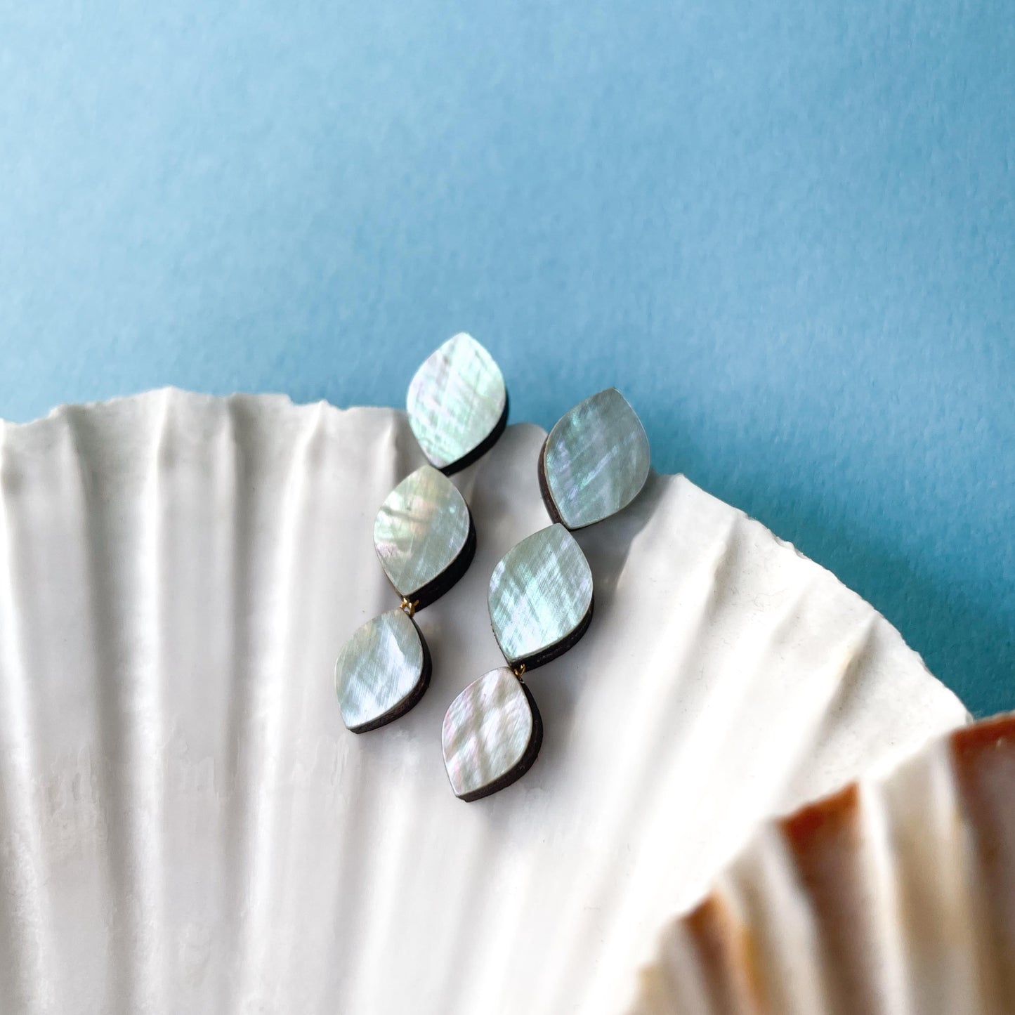 Venus Earrings in Light Blue Mother of Pearl
