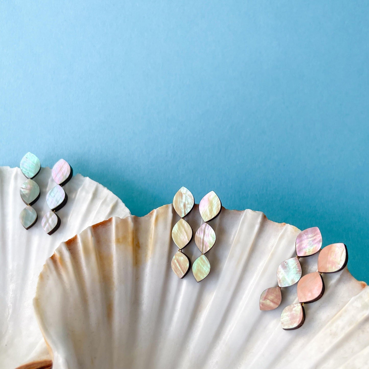 Venus Earrings in Light Blue Mother of Pearl