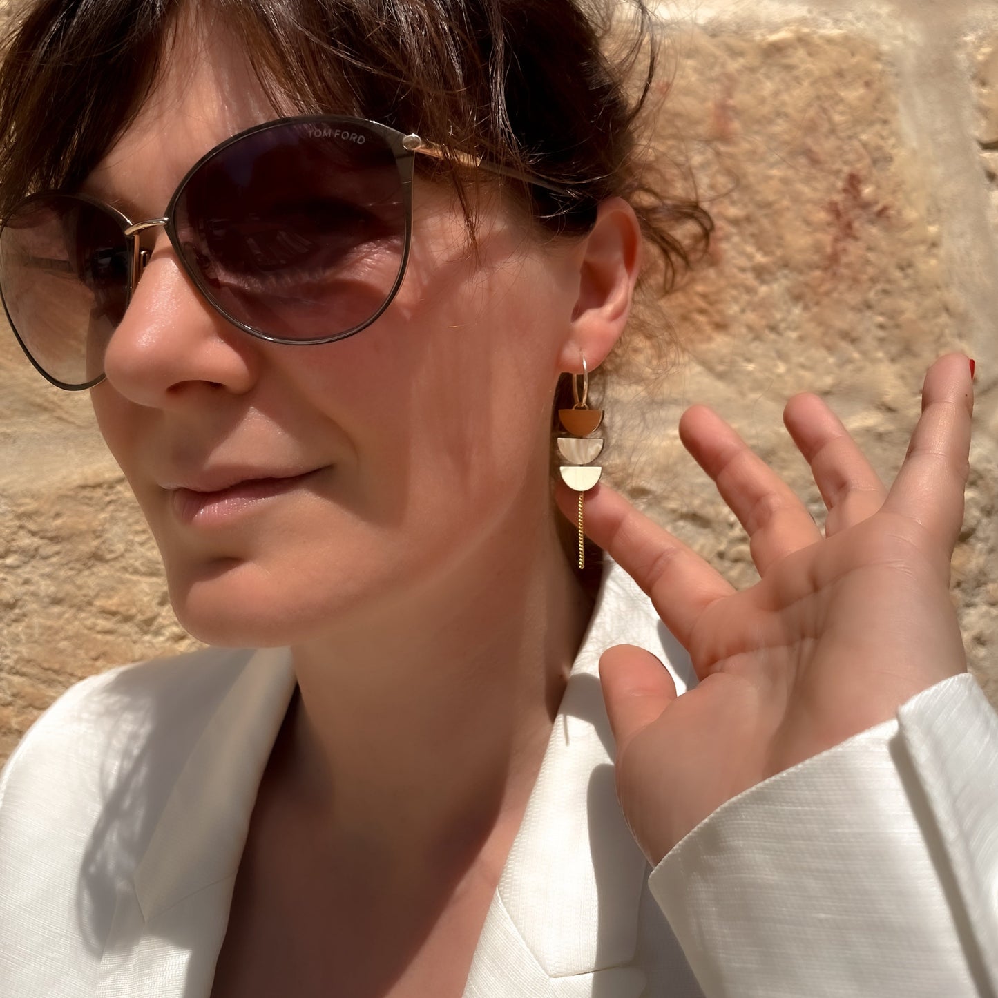 Aurora Hoop Earrings in Ivory, Beige and Gold