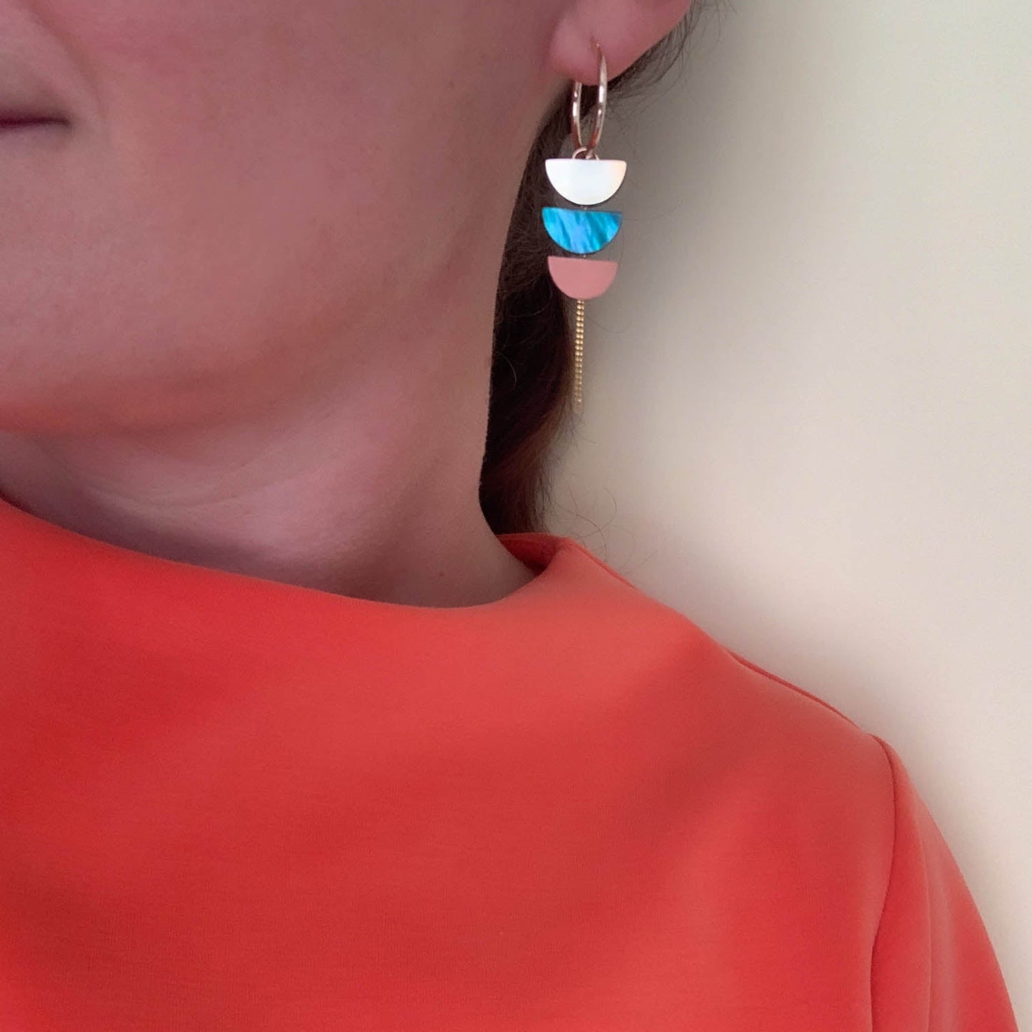 Aurora Hoop Earrings in Green, Peach and Gold