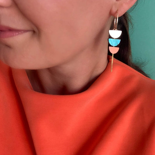 Aurora Hoop Earrings in Green, Peach and Gold