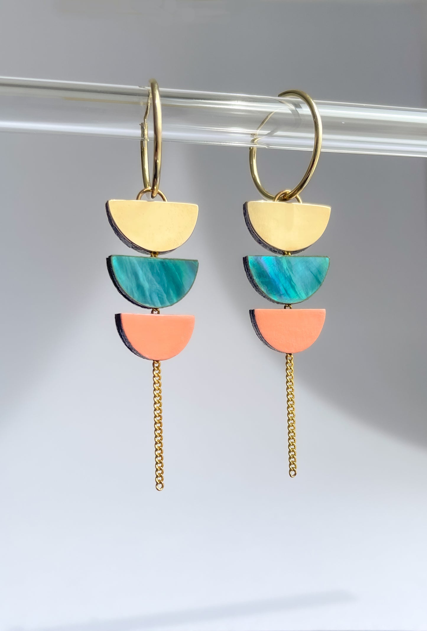 Aurora Hoop Earrings in Green, Peach and Gold