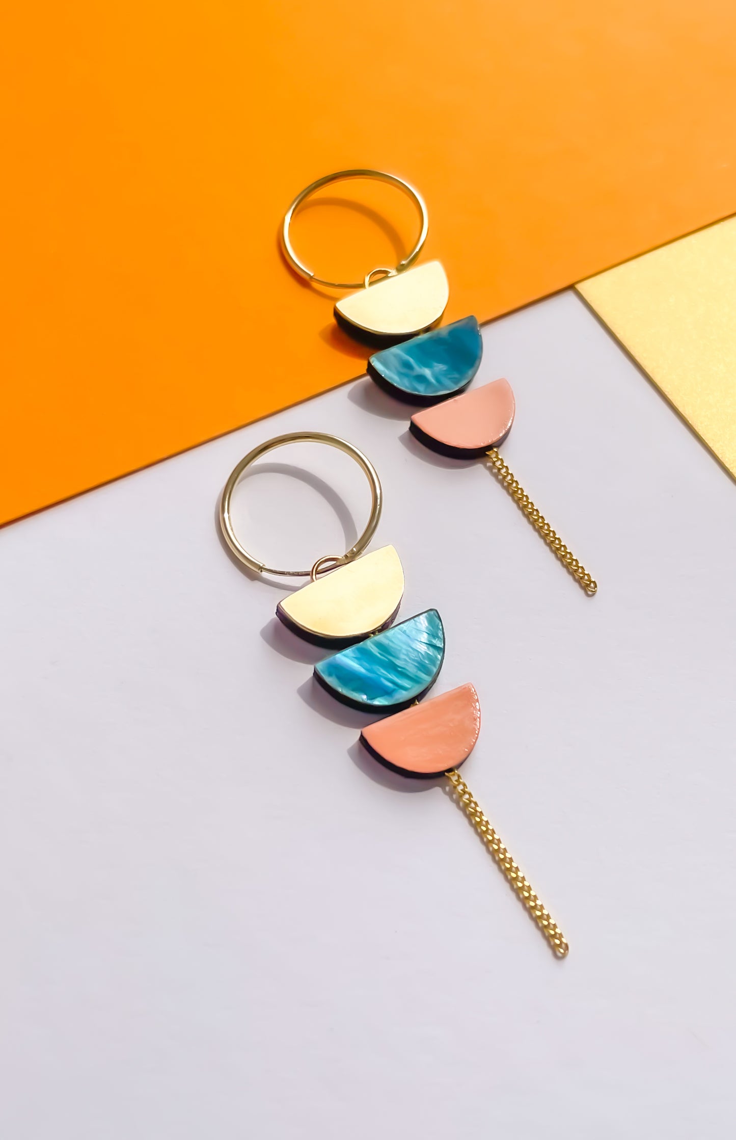 Aurora Hoop Earrings in Green, Peach and Gold