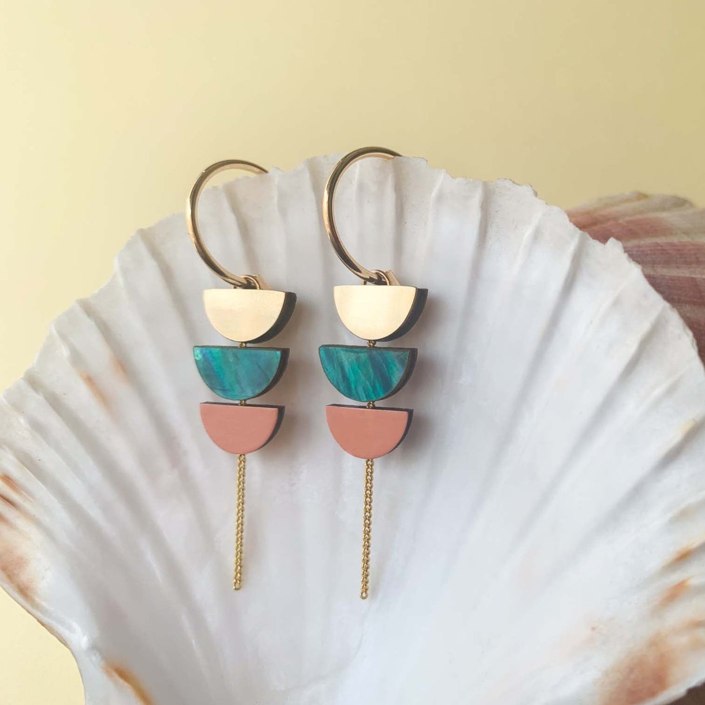 Aurora Hoop Earrings in Green, Peach and Gold
