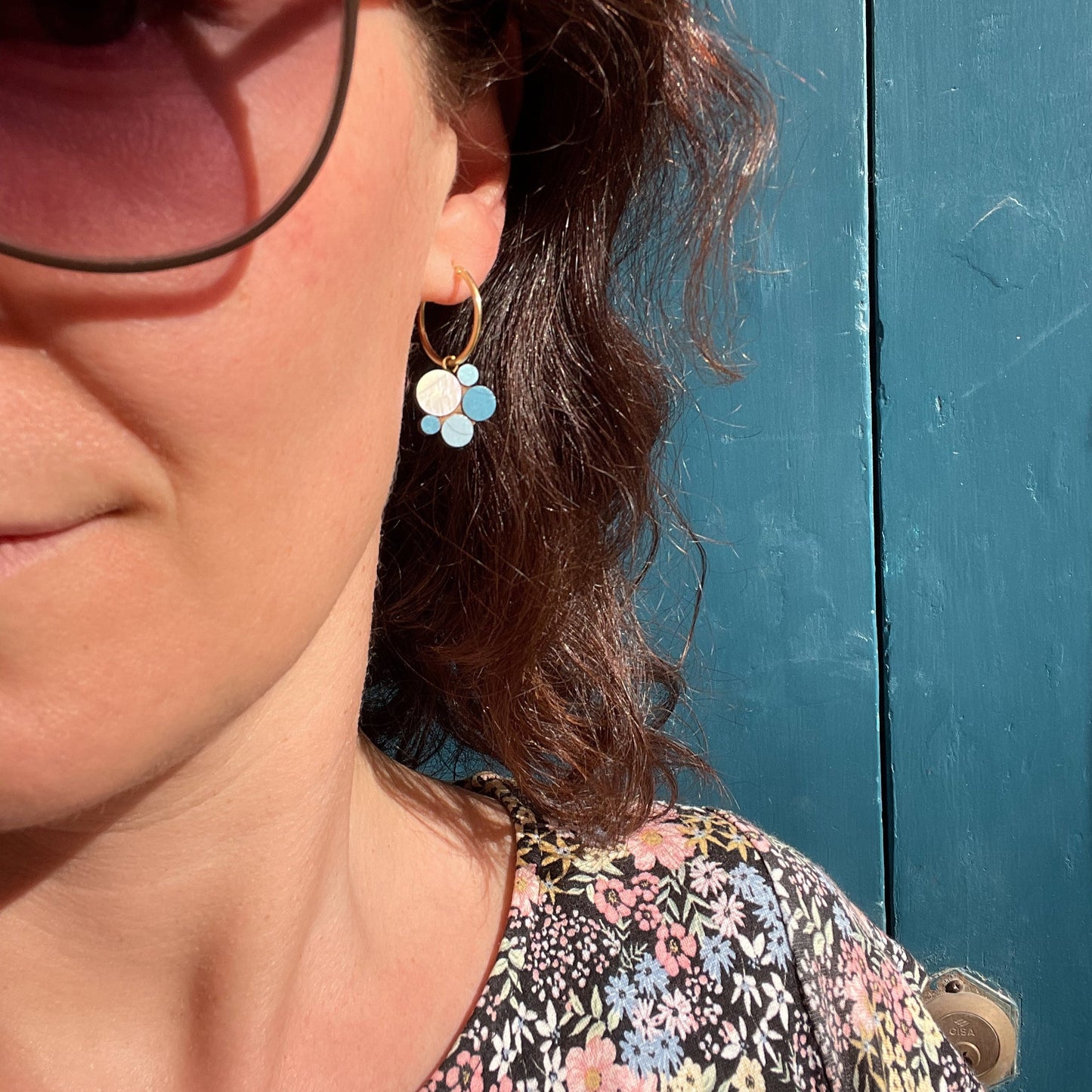 Bubble Hoops in Blue & Shiny Mother of Pearl