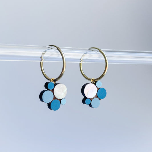 Bubble Hoops in Blue & Shiny Mother of Pearl