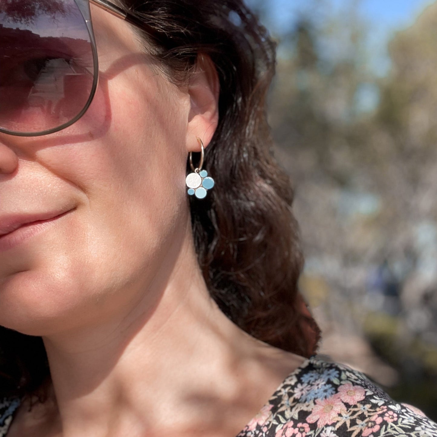 Bubble Hoops in Blue & Shiny Mother of Pearl