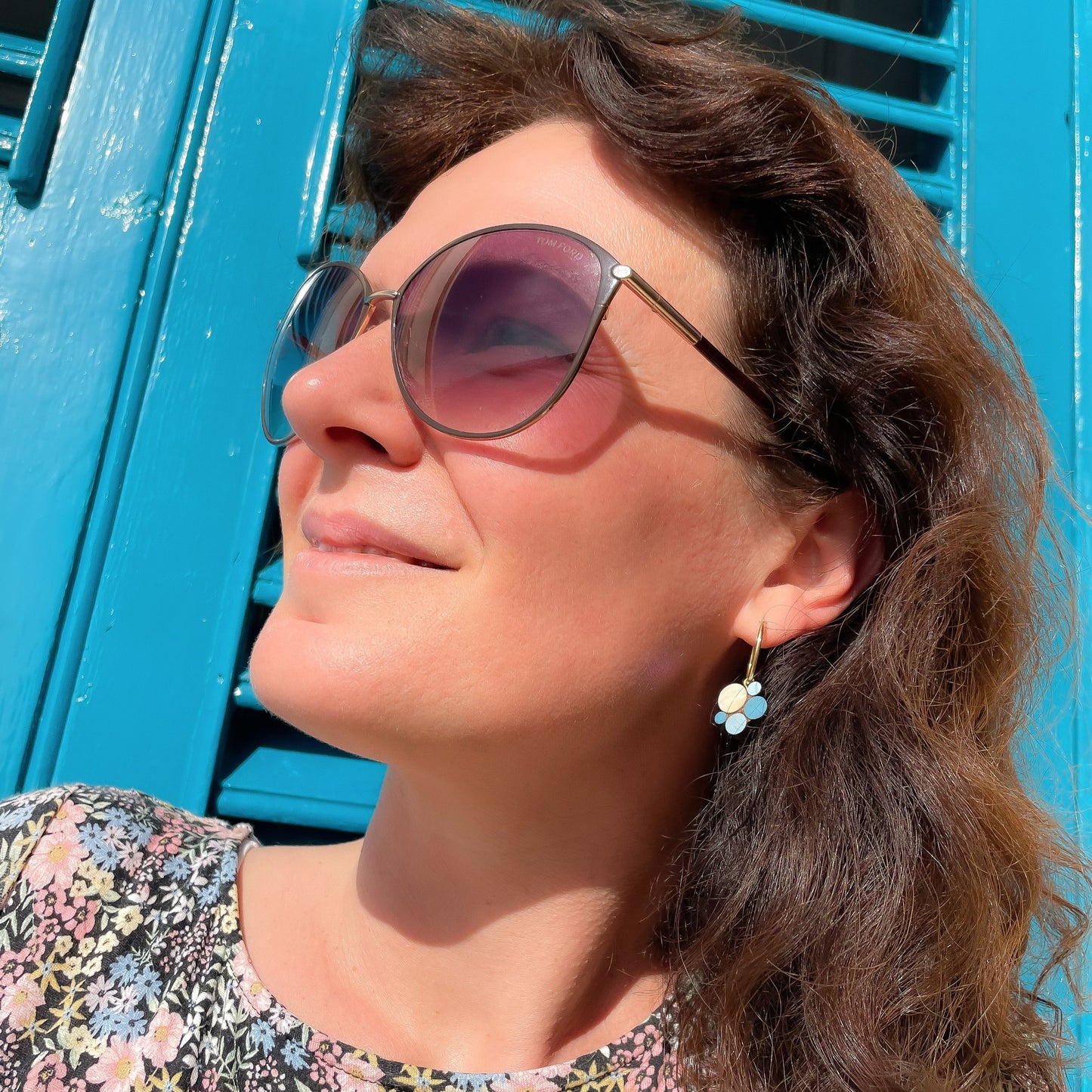 Bubble Hoops in Blue & Shiny Mother of Pearl