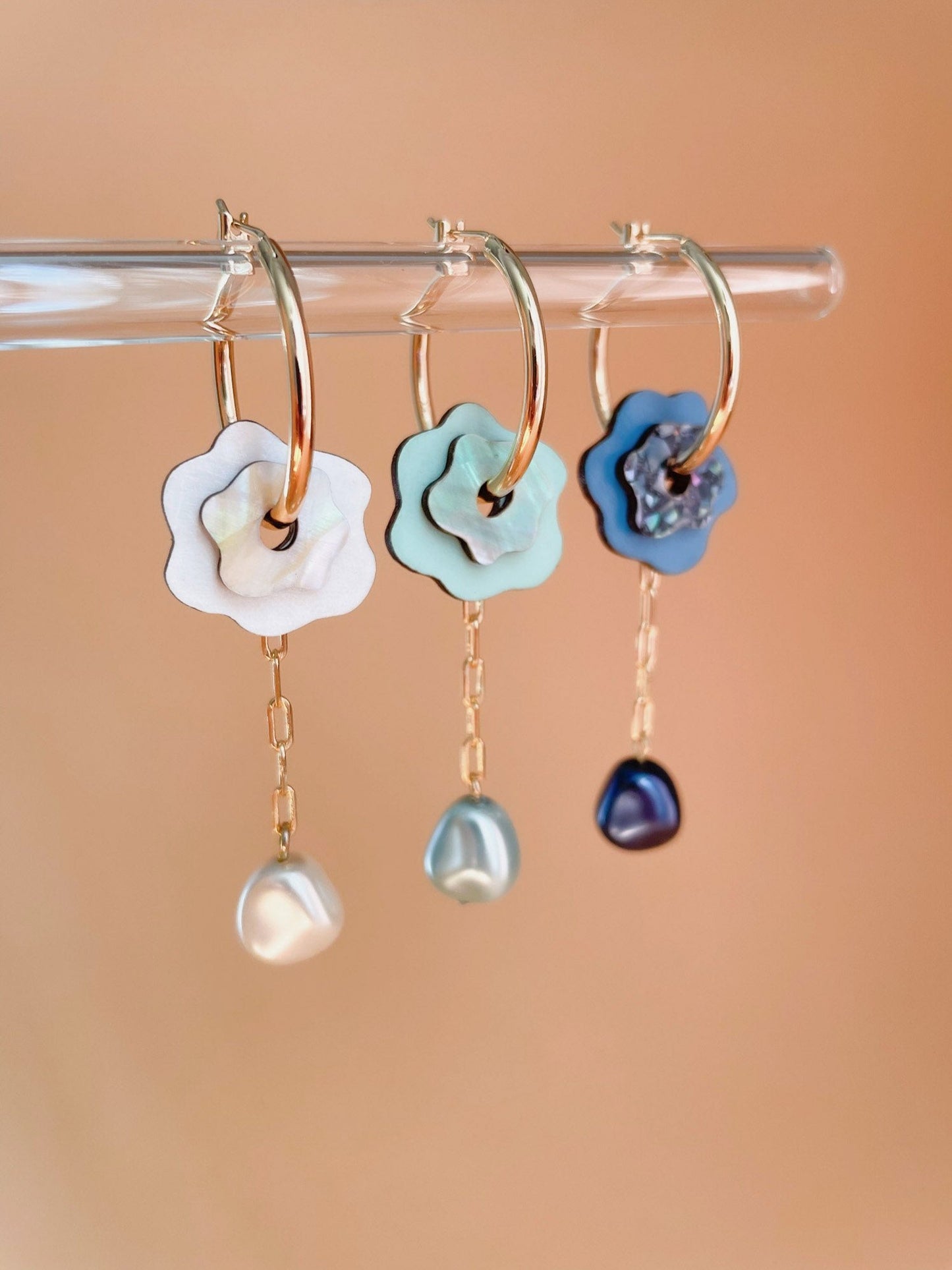 Fleur Hoop Earrings in Cream White