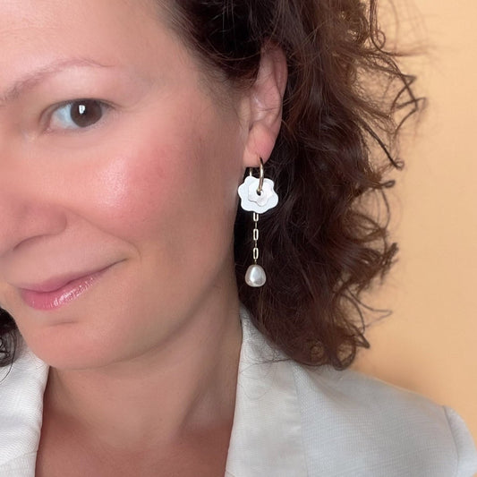 Fleur Hoop Earrings in Cream White