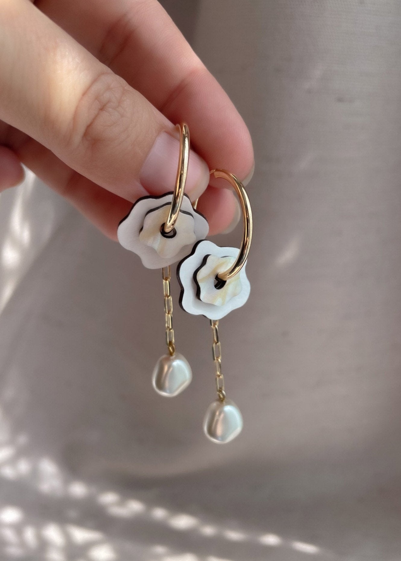 Fleur Hoop Earrings in Cream White