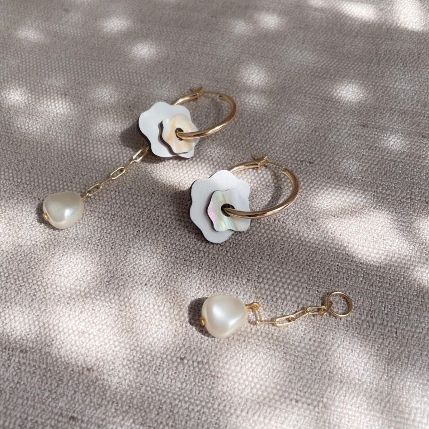 Fleur Hoop Earrings in Cream White
