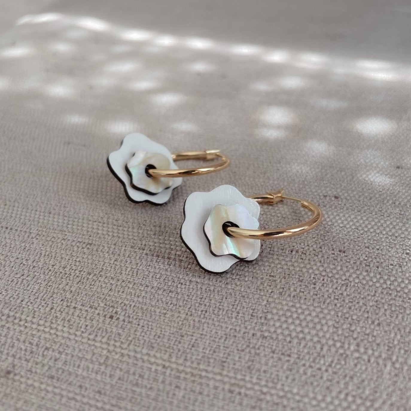 Fleur Hoop Earrings in Cream White