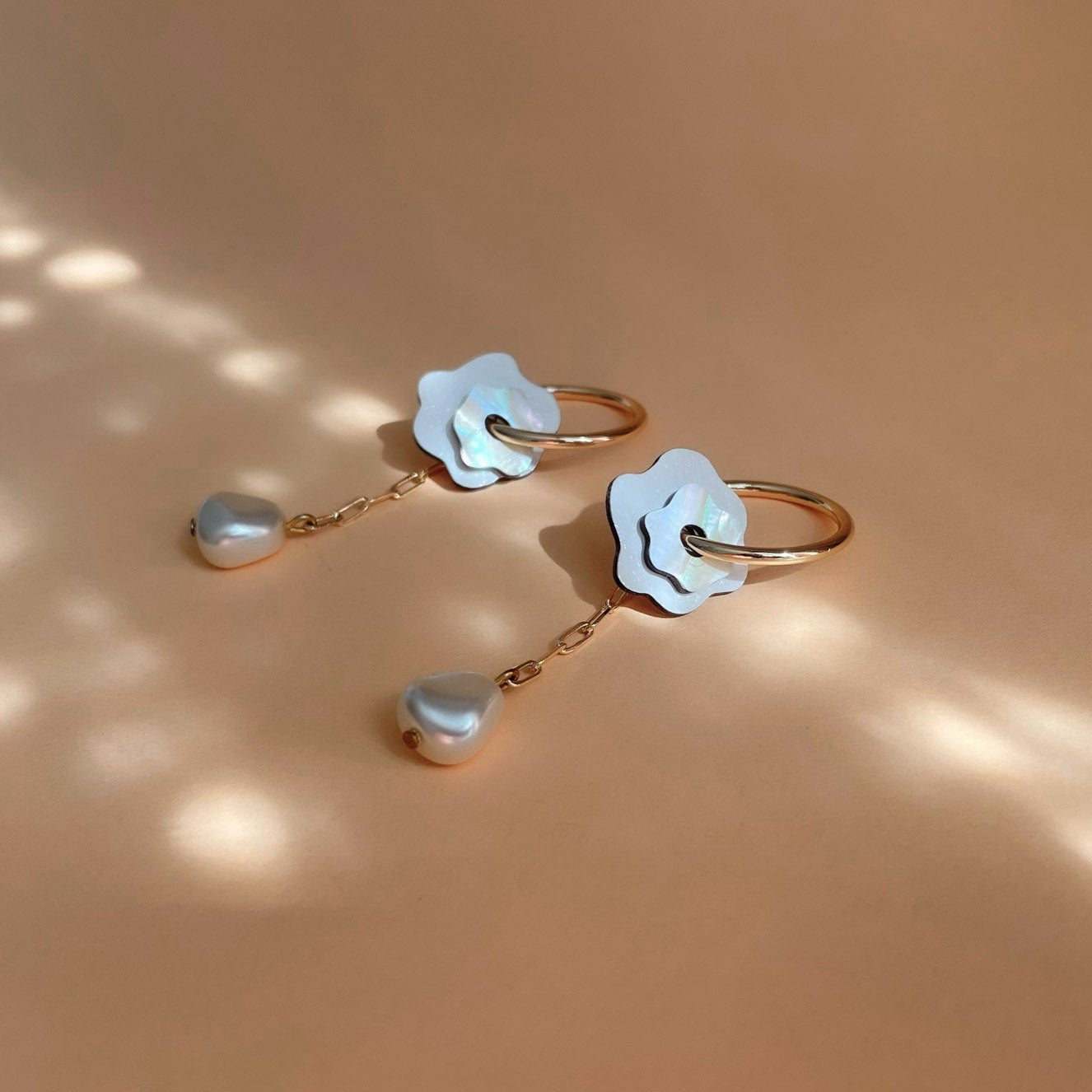Fleur Hoop Earrings in Cream White