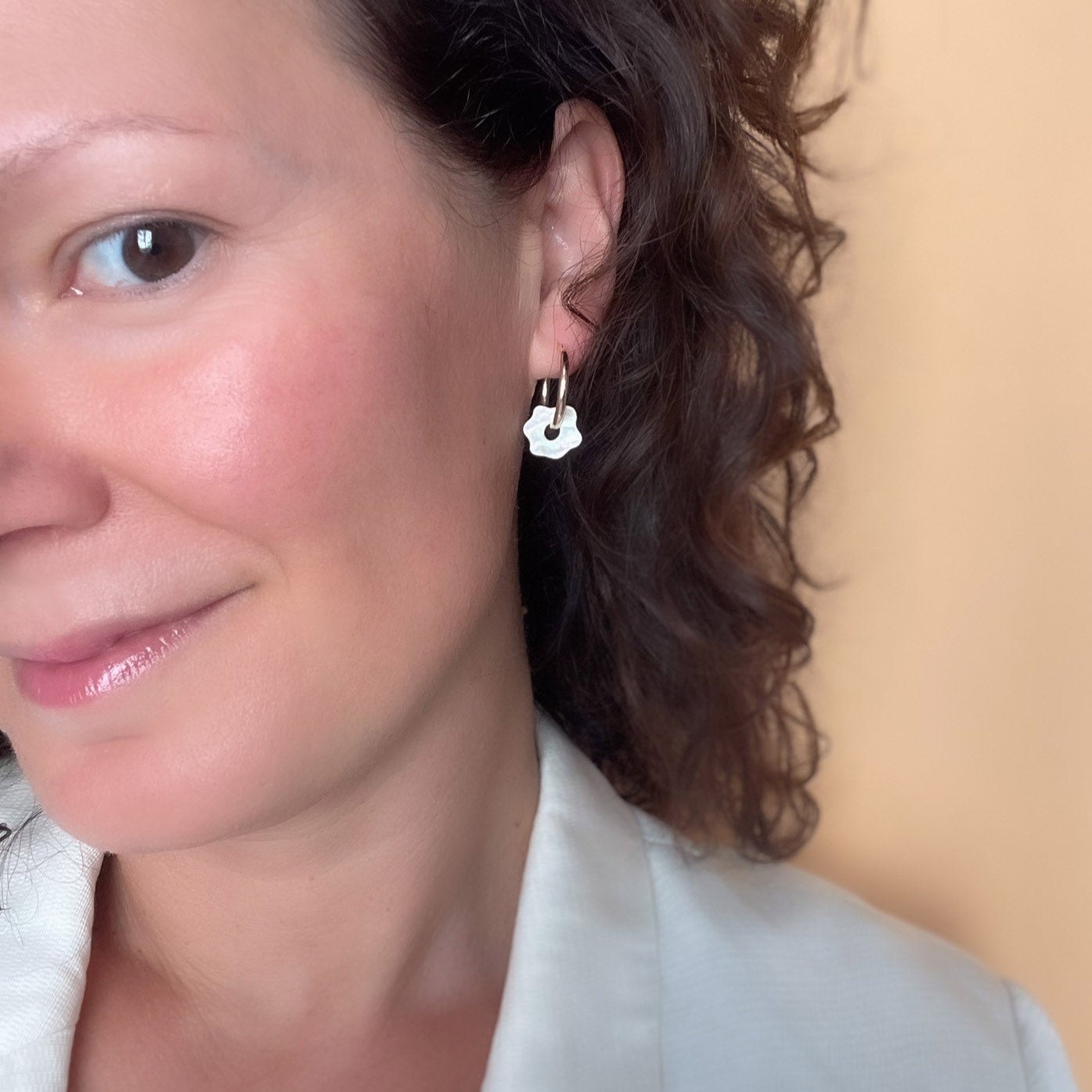 Fleur Hoop Earrings in Cream White