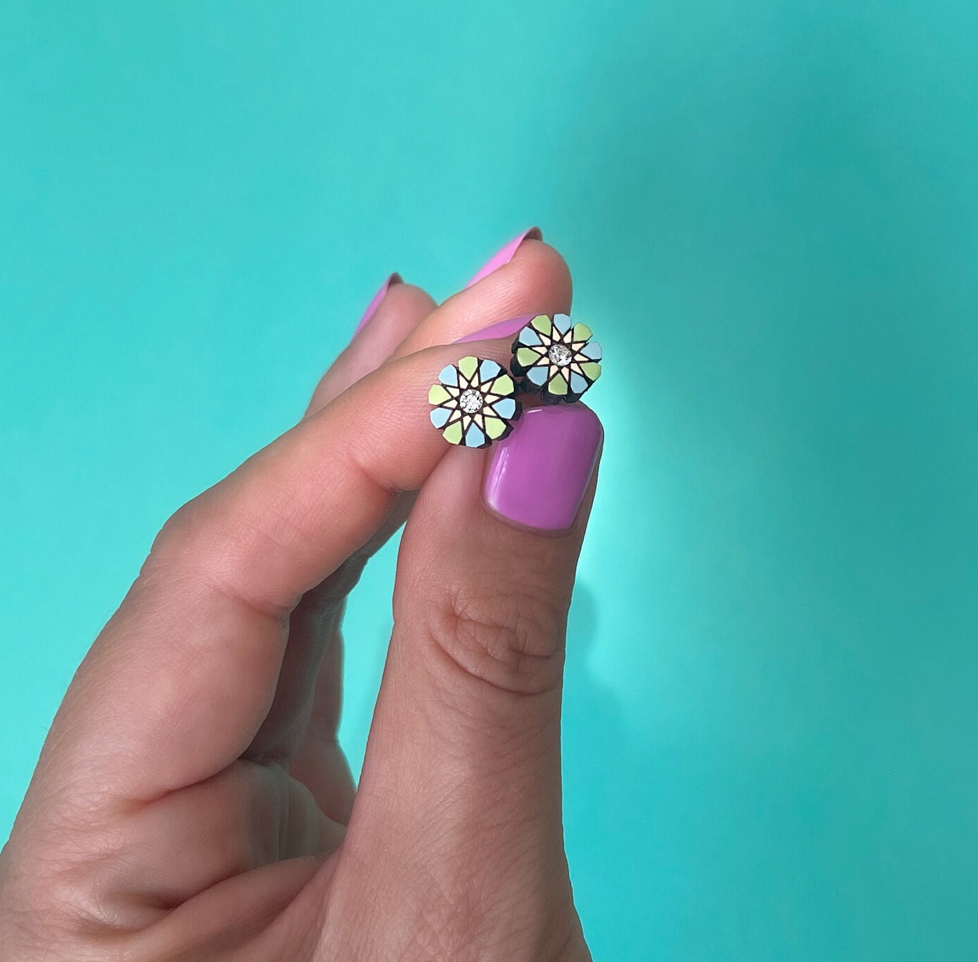 Ronda Stud Earrings in Pink and Light Orange