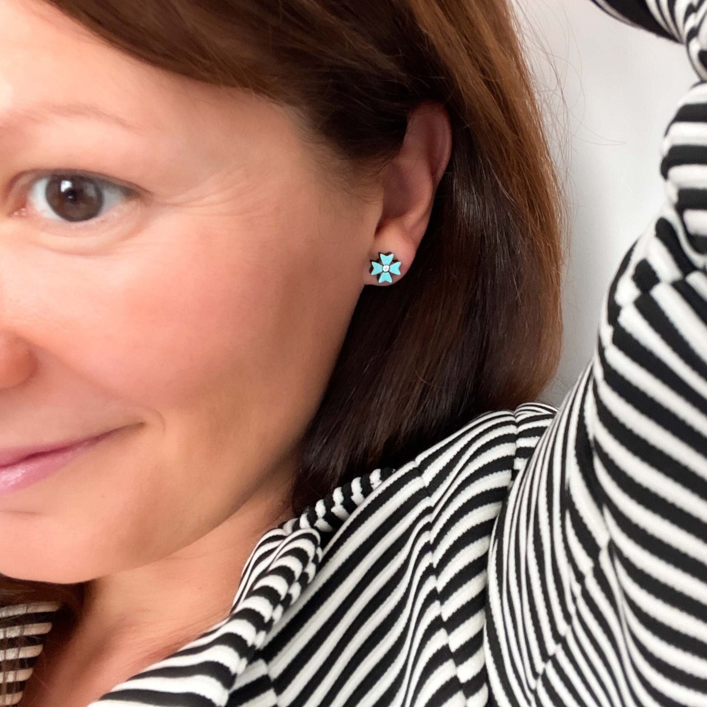 Maltese Cross Stud Earrings in Sky Blue on Luzzu Card