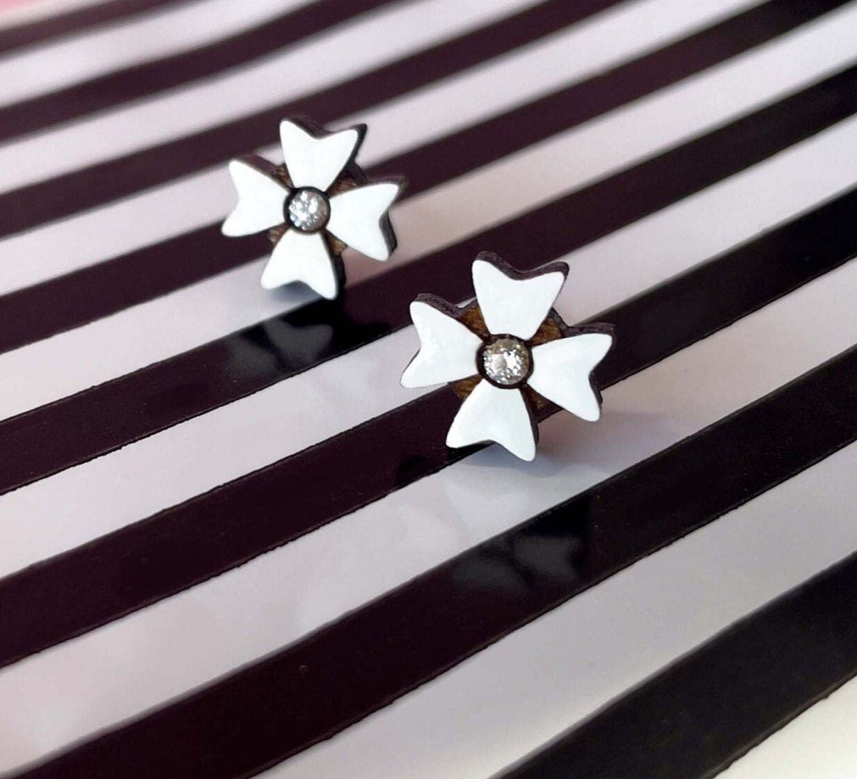 Maltese Cross Stud Earrings in White on Luzzu Card