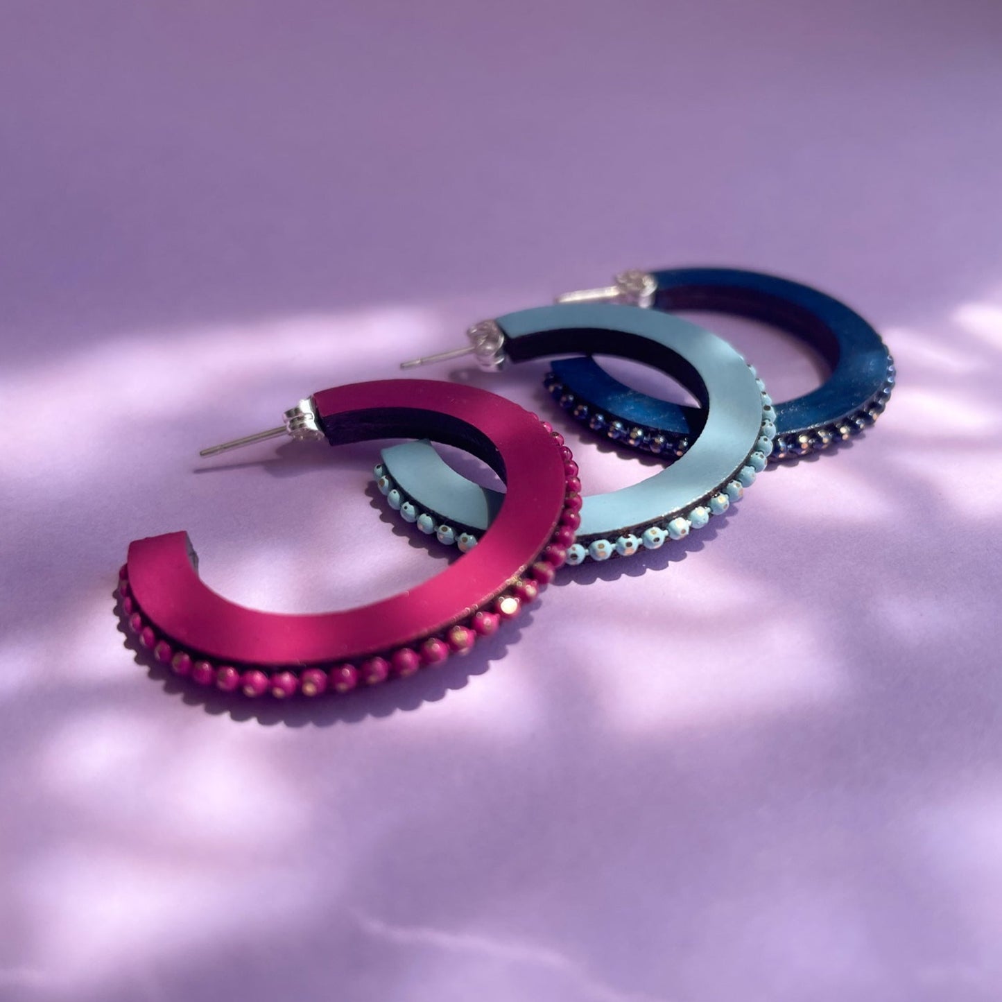 Kendra Hoops in Turquoise, Magenta and Navy Blue