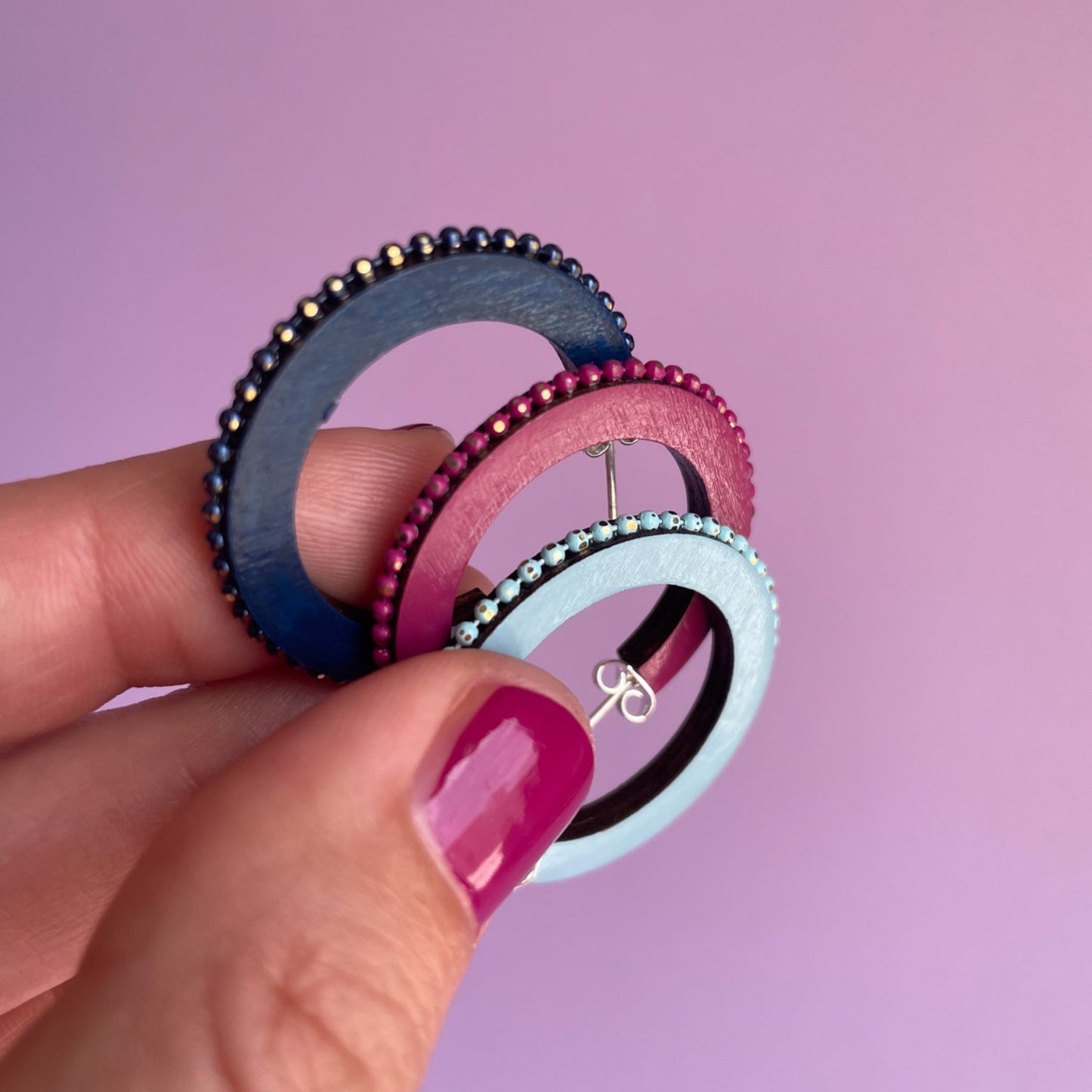 Kendra Hoops in Turquoise, Magenta and Navy Blue