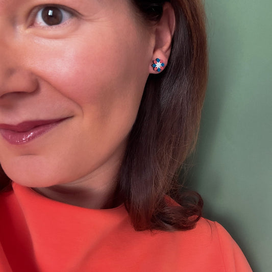 Stella Stud Earrings in Dark Blue and Red
