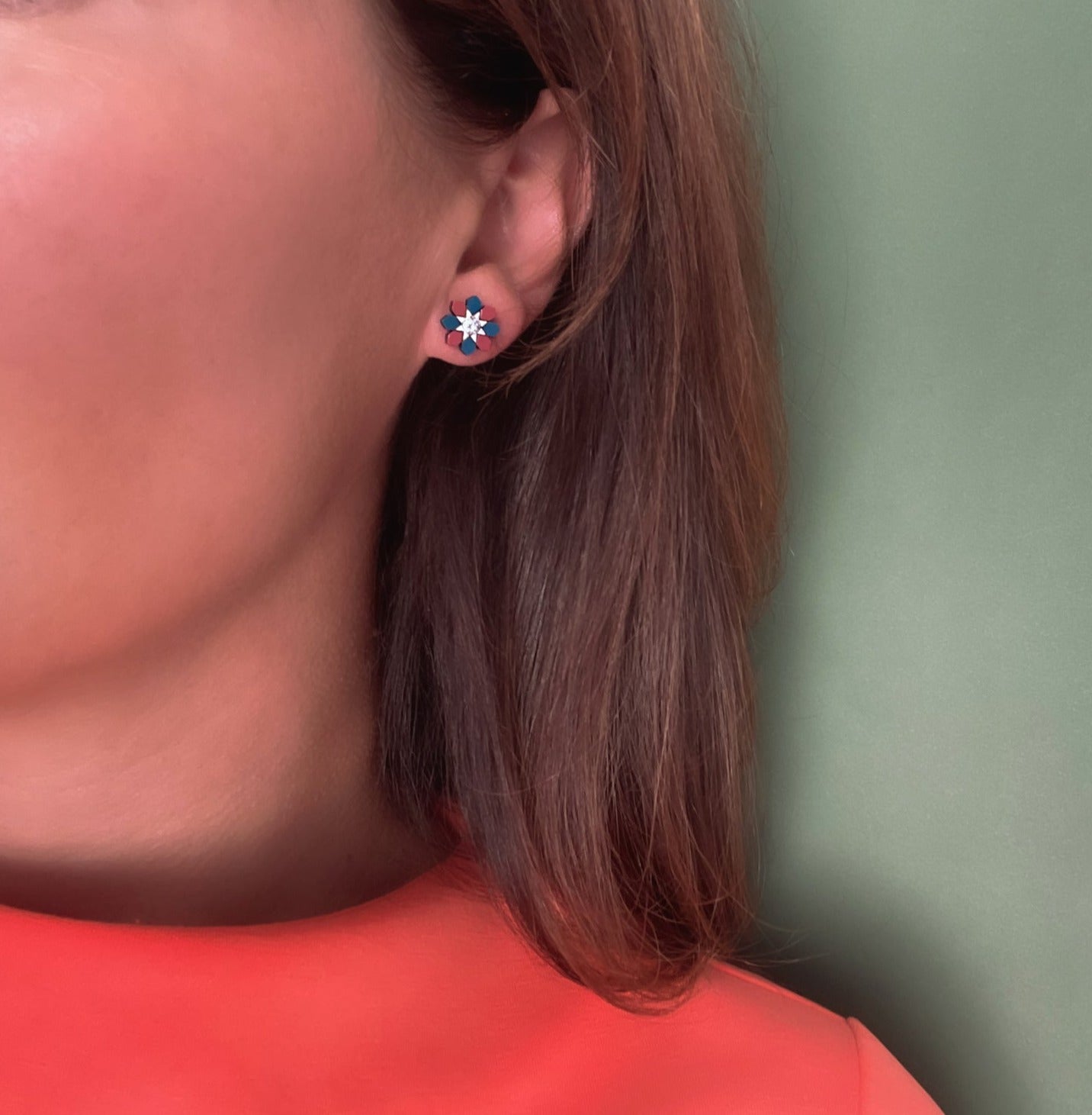 Stella Stud Earrings in Dark Blue and Red