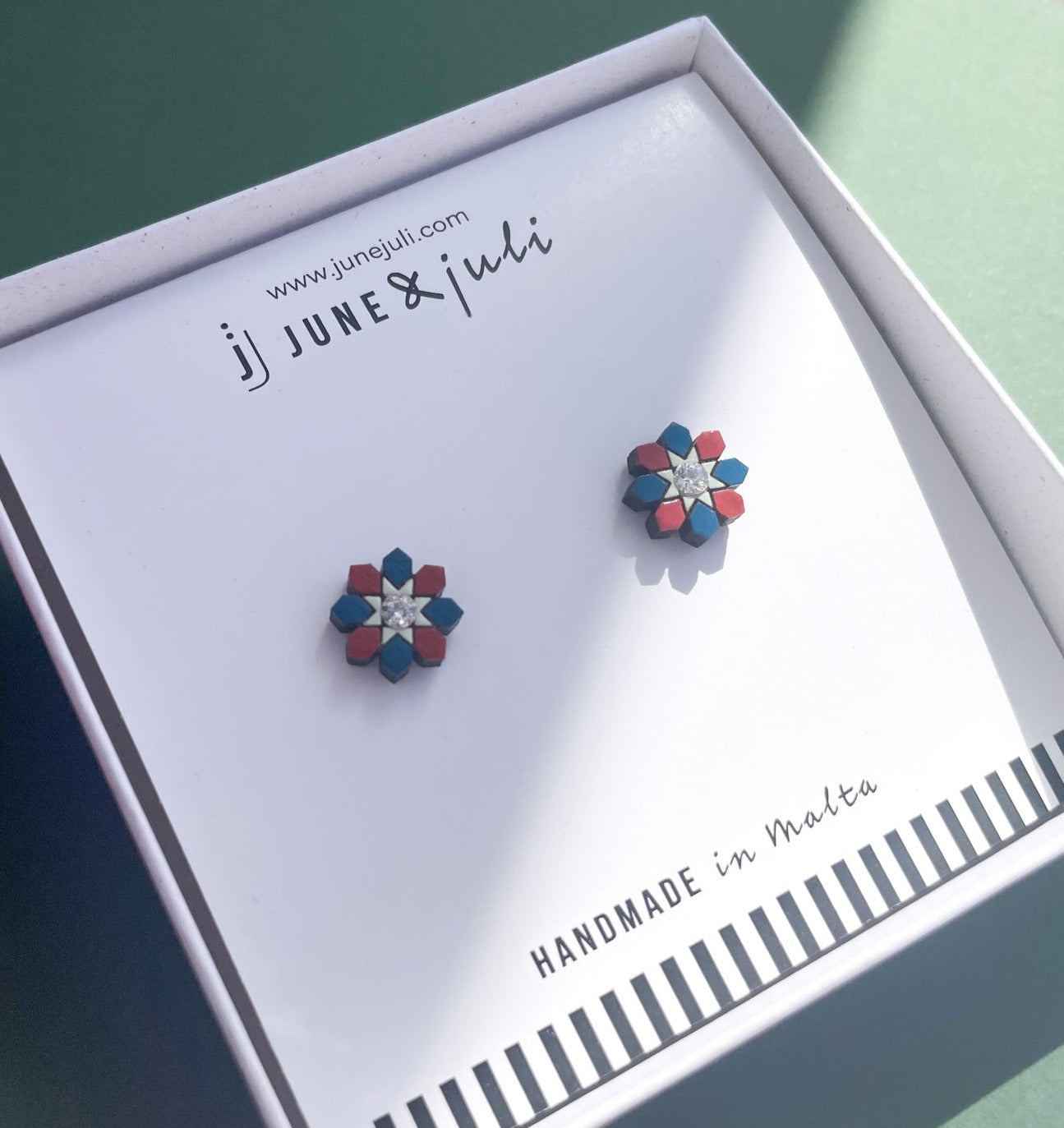 Stella Stud Earrings in Dark Blue and Red