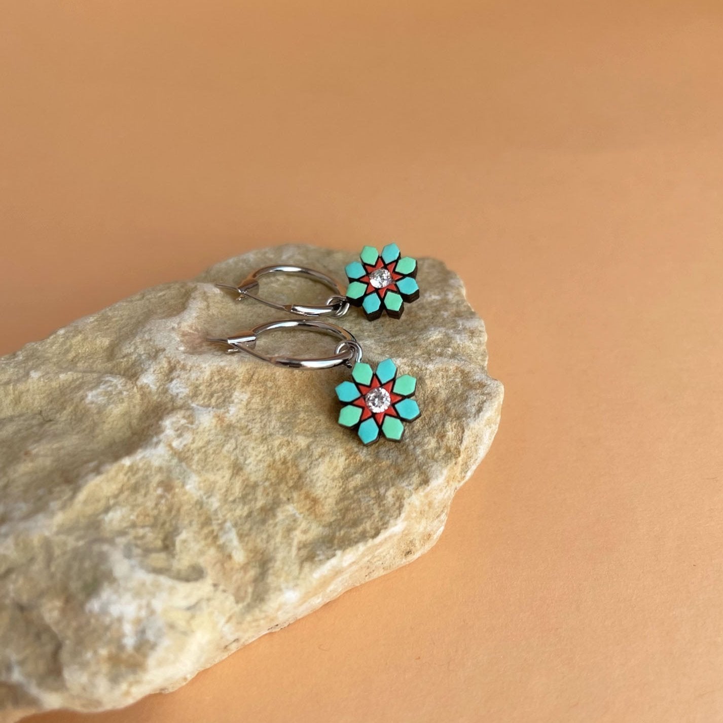 Stella Mini Hoops in Turquoise on Silver Hoops