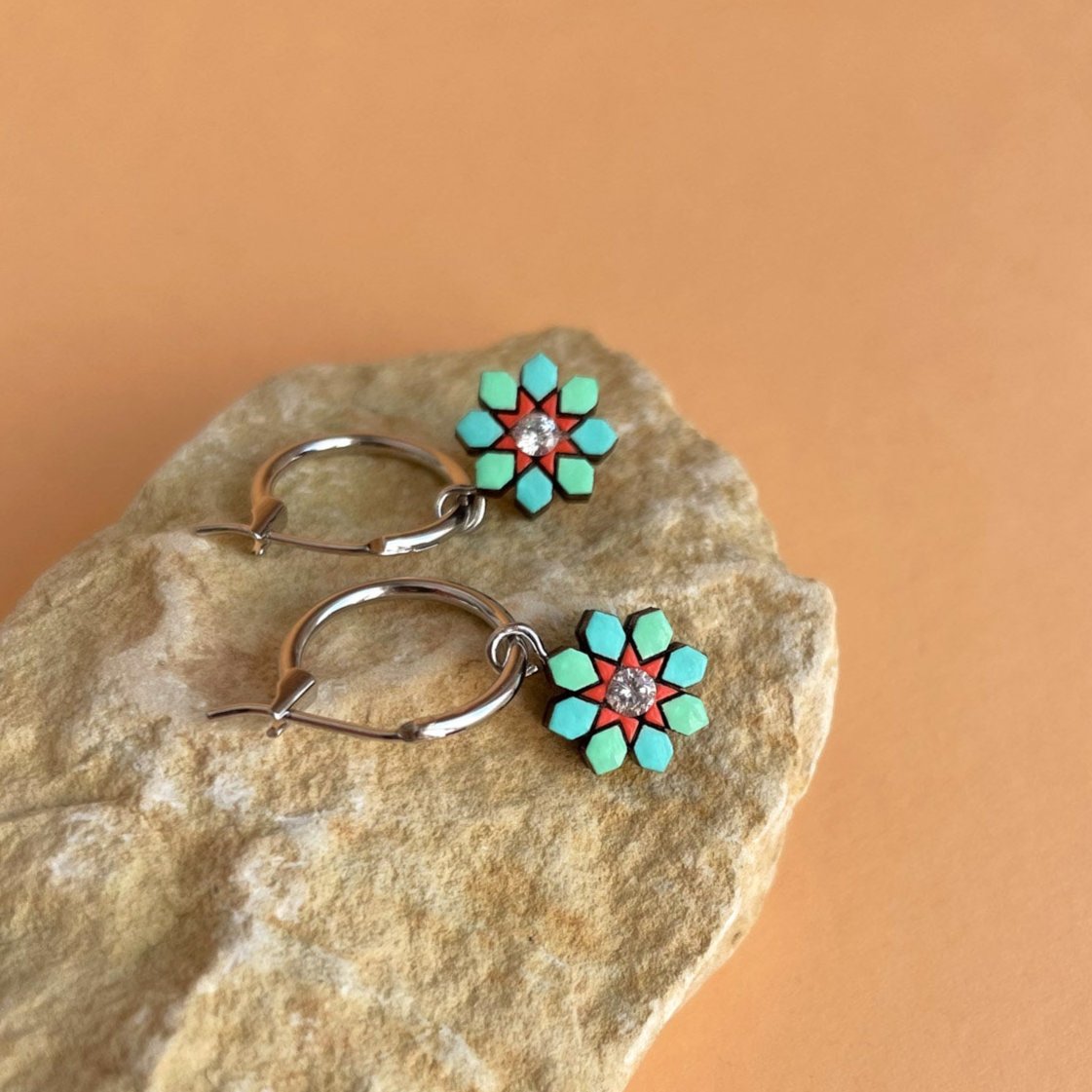 Stella Mini Hoops in Turquoise on Silver Hoops